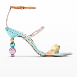 Sophia Webster Rosalind Pearl Mid Sandals Multi Metallic Leather Size 39.5 US9